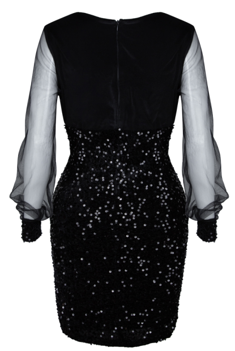 Платье "Моёт", мини, чёрное, бархат, пайетки, воздушные рукава