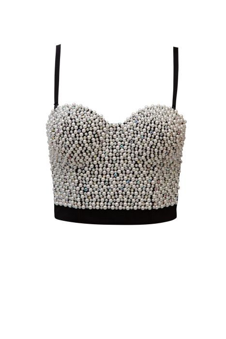 Топ - корсет "Жаннет" черный, с жемчугом и стразами