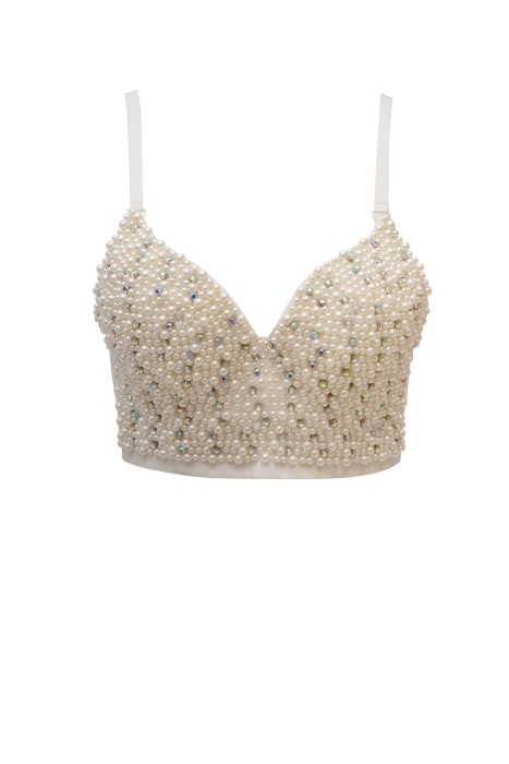 Топ - корсет "Жаннет" белый, с жемчугом и стразами
