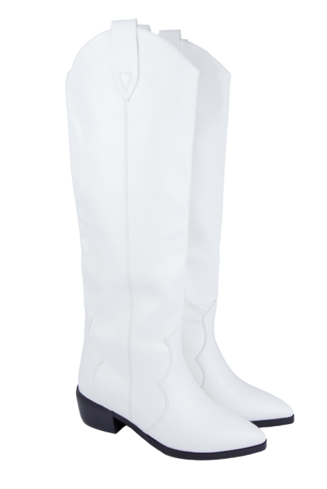 Сапоги "казаки" белые, эко-кожа, еврозима,  с обвесом (портупея) и лого