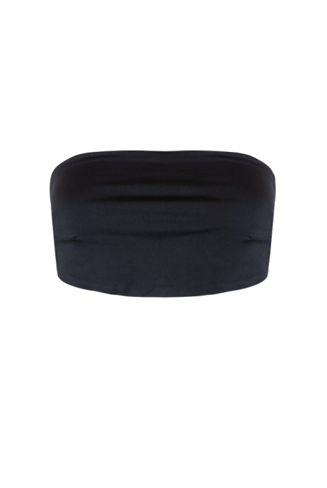 Блуза "Эмилия" черная, фатин, рукава в сборку, с топом и брошью