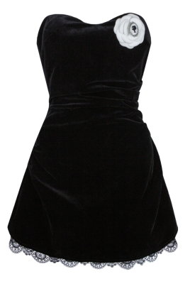 Платье "Арин", мини, черное, бархат, с драпировкой, кружево