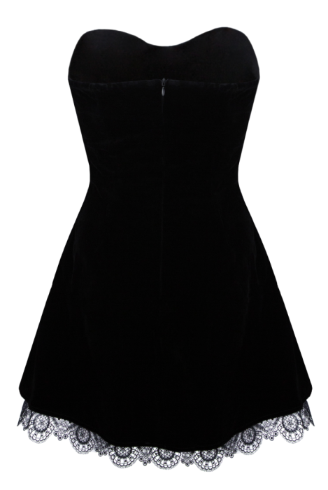 Платье "Арин", мини, черное, бархат, с драпировкой, кружево
