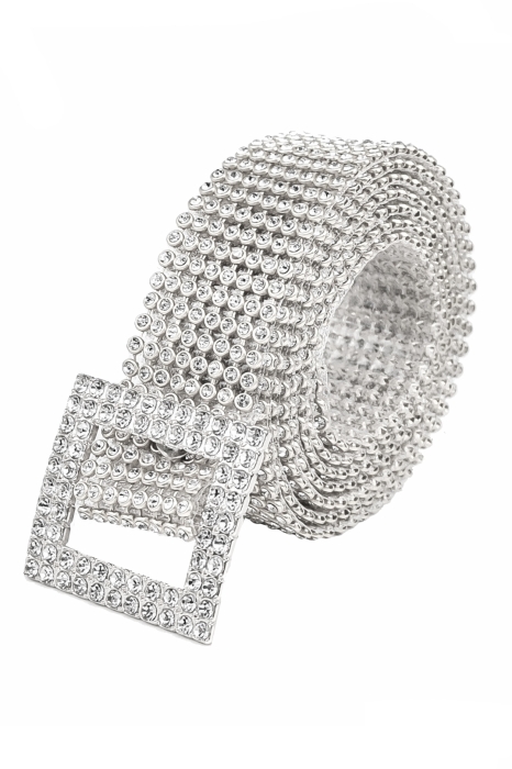 Пояс (ремень) серебристый (25 мм), со стразами