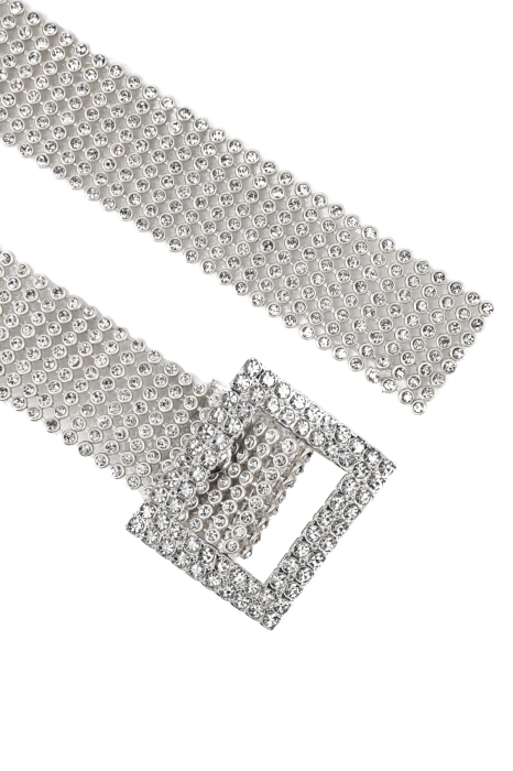 Пояс (ремень) серебристый (25 мм), со стразами