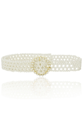 Пояс (ремень) "жемчуг" молочный, узорный, узкий (35 мм)