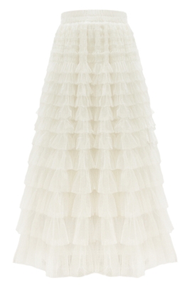 Юбка - пачка "Амелия" молочная, с воланами, фатин, пышная (длина 90 см)