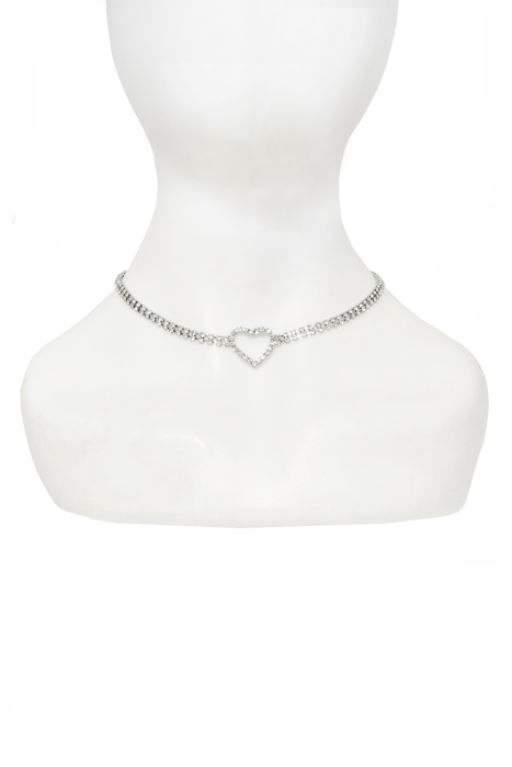 Чокер - колье (цепочка) "Cердце" серебристый, из страз