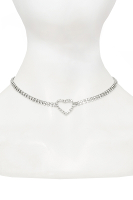 Чокер - колье (цепочка) "Cердце" серебристый, из страз