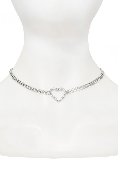 Чокер - колье (цепочка) "Cердце" серебристый, из страз