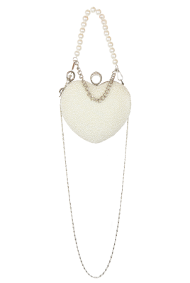 Сумка - клатч "Сердце" серебристый, комбинированный, жемчуг и глитер