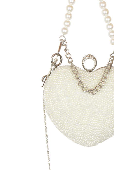 Сумка - клатч "Сердце" серебристый, комбинированный, жемчуг и глитер