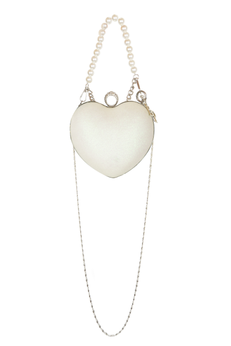 Сумка - клатч "Сердце" серебристый, комбинированный, жемчуг и глитер