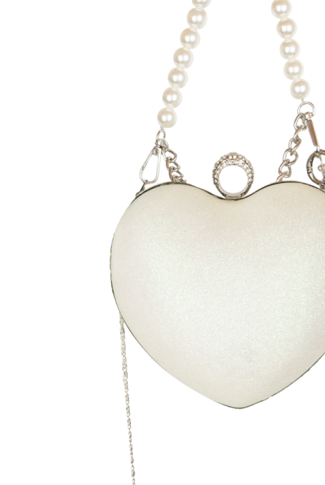 Сумка - клатч "Сердце" серебристый, комбинированный, жемчуг и глитер