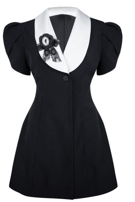 Платье-пиджак "Гаэль", мини, черное, приталенное, с белым воротником