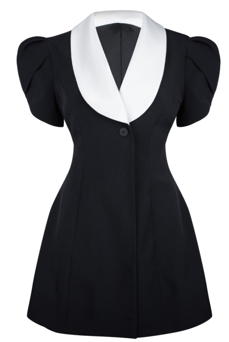 Платье-пиджак "Гаэль", мини, черное, приталенное, с белым воротником