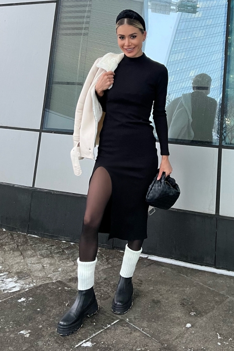 Платье-водолазка "Фелисия" черная, трикотаж, миди