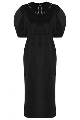 Платье "Дарсия" черное, бархат, воротник со стразами, макси