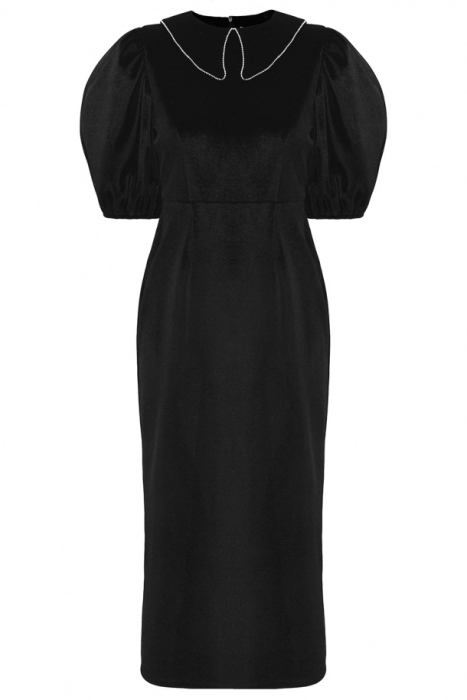 Платье "Дарсия" черное, бархат, воротник со стразами, макси