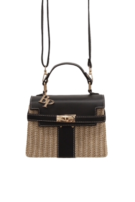 Сумка "Герти" черная, плетение "соломка", мини