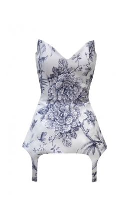 Топ - корсет - баска "Лэсли" молочный, графитовый цветочный принт